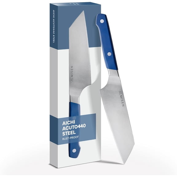 6-Inch Bunka Knife AICHI ACUTO440 High-Carbon Stainless Steel, Rust-Proof Kitchen Utility with Triangular Tip, Ergonomic Handle - Versatile for Veggies, Meat and More - Blue