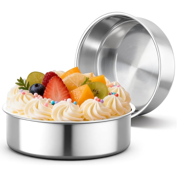 6 Inch Cake Pan, 2 Pack Stainless Steel Round Cake Pans Cheesecake Mold Baking Tins Set for Birthday Wedding Layer Cakes, Heavy Duty, Easy Clean, Solid Bottom