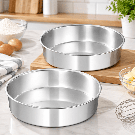 6 Inch Cake Pan Set of 2, Stainless Steel Round Layer Cake Baking Pans Tins, Non-Toxic & Healthy, Leak-proof & Easy Clean & Dishwasher Safe