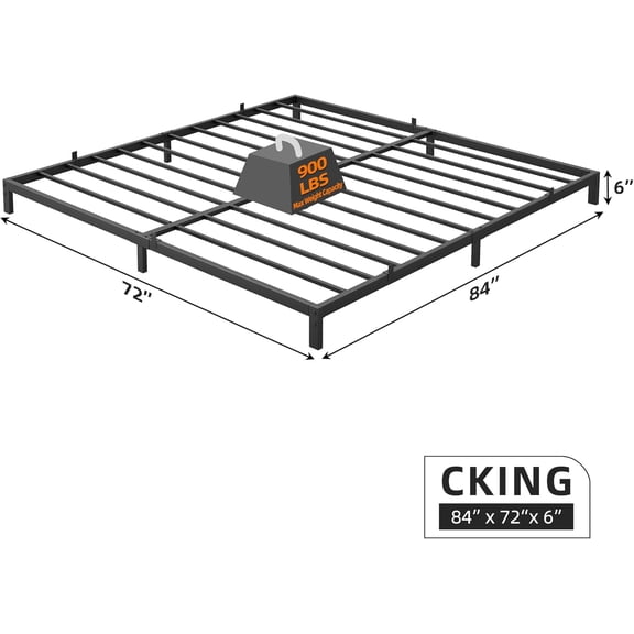 6 Inch Califonia King Bed Frame, Metal Platform Bed Frame with Sturdy Heavy Duty and 6 Non-Slip Mattress, Bed Frame with Reserved Holes for DIY Headboard, Storage Space Under The Bed,Noise Free
