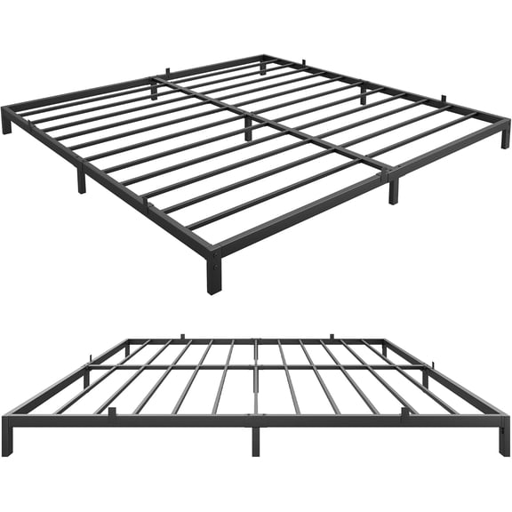 6 Inch California King Bed Frame No Box Spring Needed, Low Profile Bed Frame Heavy Duty Metal Platform King Non-Slip Metal Bed Frame with Sturdy Steel Slats, Noise Free, Easy Assembly, Black