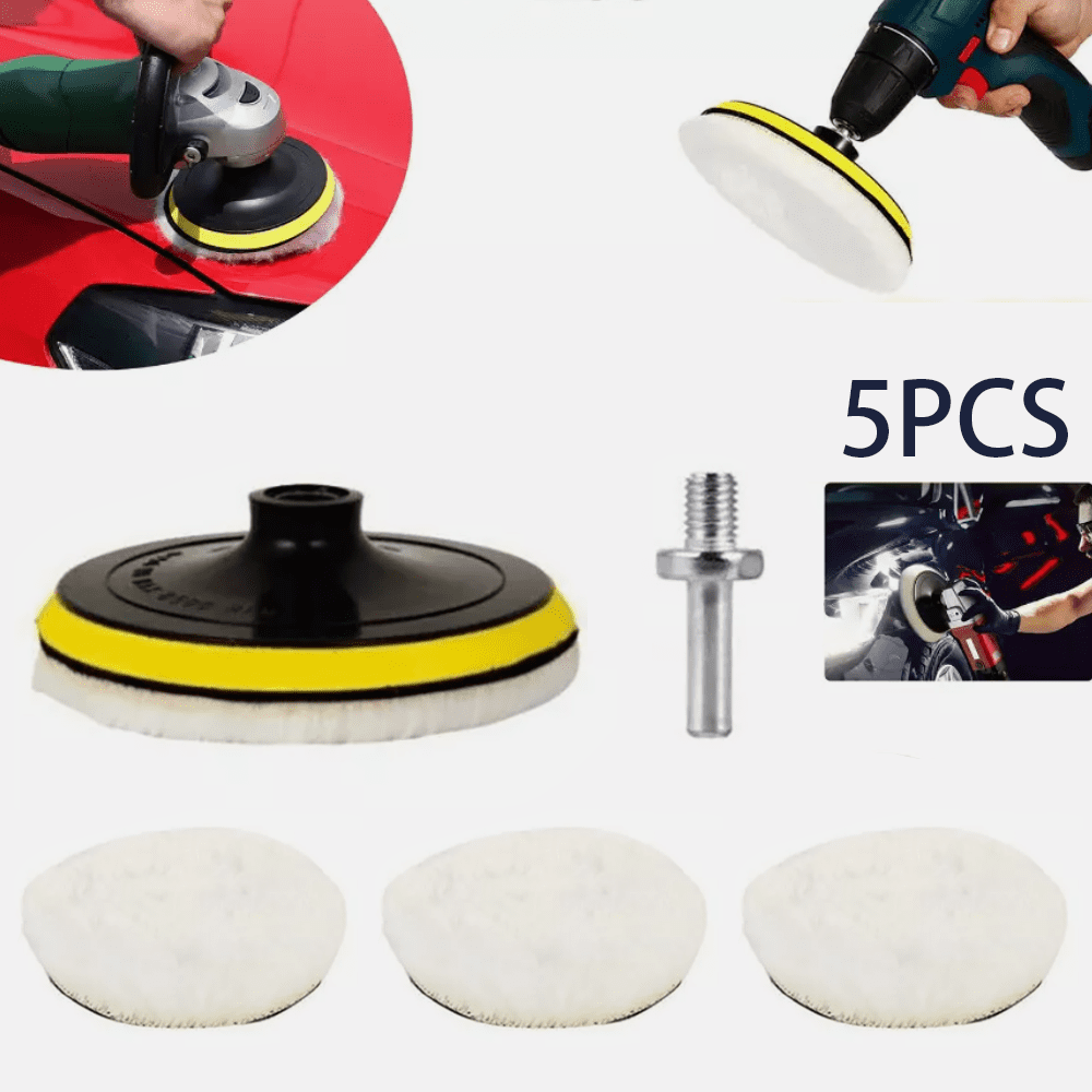6 Inch Car Polishing Pad Kit (5-Piece) - Wool Buffing Wheel Mop Set for Drill/Polisher, High-Performance Auto Detailing Accessories