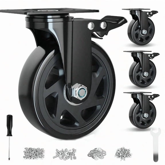 6 Inch Caster Wheels Heavy Duty Casters With Brake Casters Set Of 4 Loading 3000 Lbs Locking Industrial Swivel Top Plate Casters Wheels For Furniture And Workbench Cart Two Hardware Kits Included