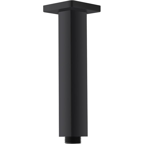 6 Inch Ceiling Mount Shower Arm Matte Black, Square Shower Head Pipe With Flange 1/2 NPT Tapered Threads Rain Shower Arm