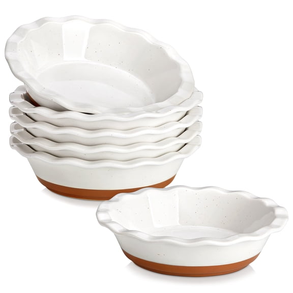 6 Inch Ceramic Mini Pie & Tart Pans Set of 6 Khaki White Single Serving Baking Dishes
