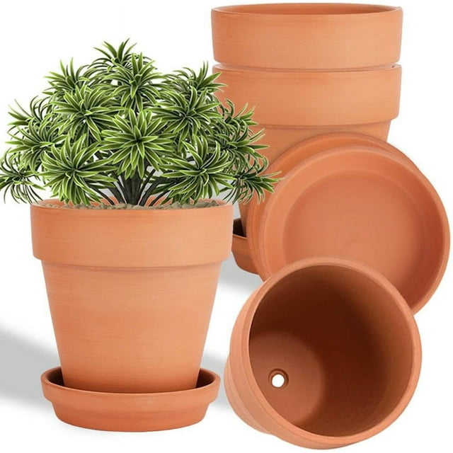 6 Inch Clay Pot for Plant with Saucer 4 Pack Large Terra Cotta Plant