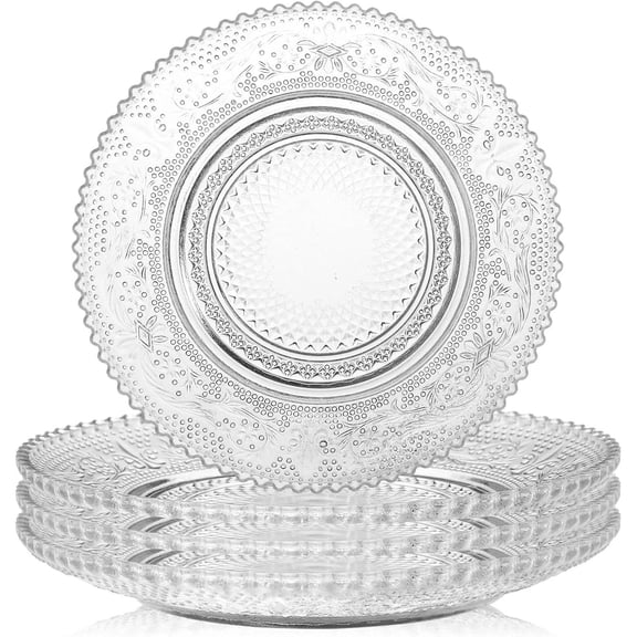 6 Inch Clear Glass Plates 4 Pack Vintage Dinnerware Set Clear Floral Textured Di