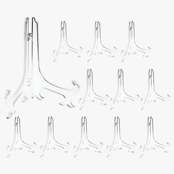 6 Inch Clear Plastic Easels or Stand/Plate Holders to Display Pictures or Other Items at Weddings, Home Decoration, Birthdays, Tables (12 Pack)