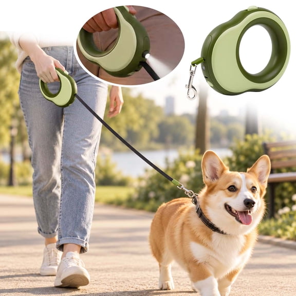 6 Inch Comfort Grip Retractable Dog Leash, LED Flashlight Pet Leash with 360 Swivel Hook for Daily Walking and Nighttime Safety
