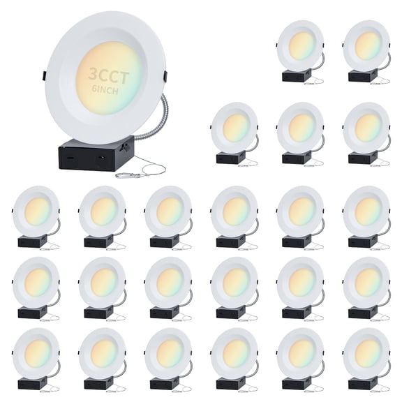 6 Inch Commercial Canless LED Downlight,12/16/20W,3CCT 3500K-5000K Round Recessed Lighting 6 inch Dimmable,120-277V,Wet Location For Corridor Library Offices, UL & Energy Star