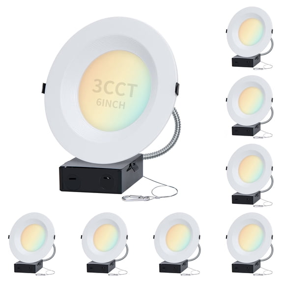 6 Inch Commercial Canless LED Downlight,12/16/20W,3CCT 3500K-5000K Round Recessed Lighting 6 inch Dimmable,120-277V,Wet Location For Corridor Library Offices, UL & Energy Star