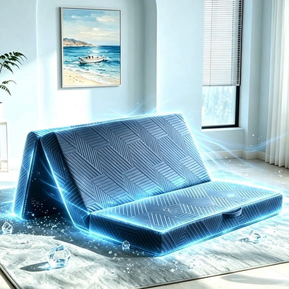 6 Inch Cooling Foldable Mattress, Tri-Fold Memory Foam Mattress with Ice Silk Cover, Portable Handle & Storage Bag, Breathable Floor Bed for Guest/Camping/RV/Murphy Bed – Full Size