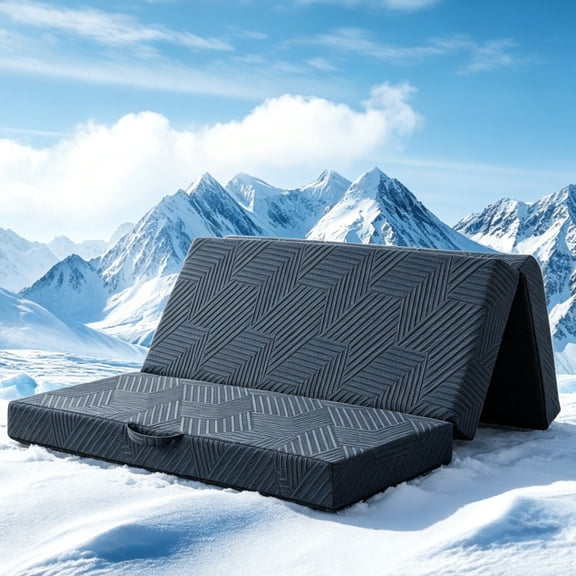 6 Inch Cooling Foldable Mattress, Tri-Fold Memory Foam Mattress Topper with Portable Handle & Storage Bag, Breathable Floor Bed for Guest, Camping, Travel, Yoga – Queen Size