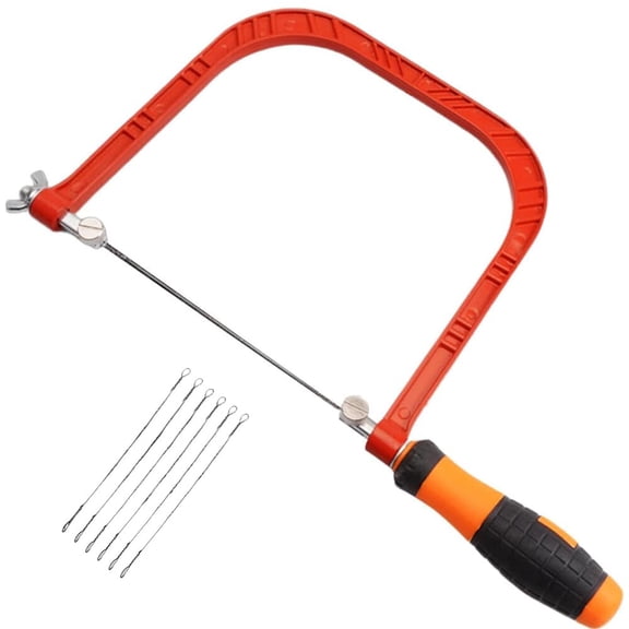 6 Inch Coping Hand Saw High Carbon Steel Adjustable with Anti-Slip Threaded Grip Versatile With 5 Blades for Woodworking DIY Wood Craft Cutting Tools