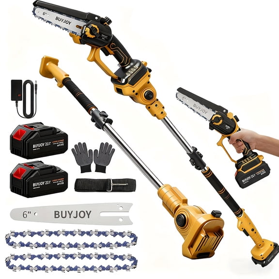 6-Inch Cordless Brushless Chainsaw with Extension Pole & Dual Batteries - Gardening Wood Cutting Tool