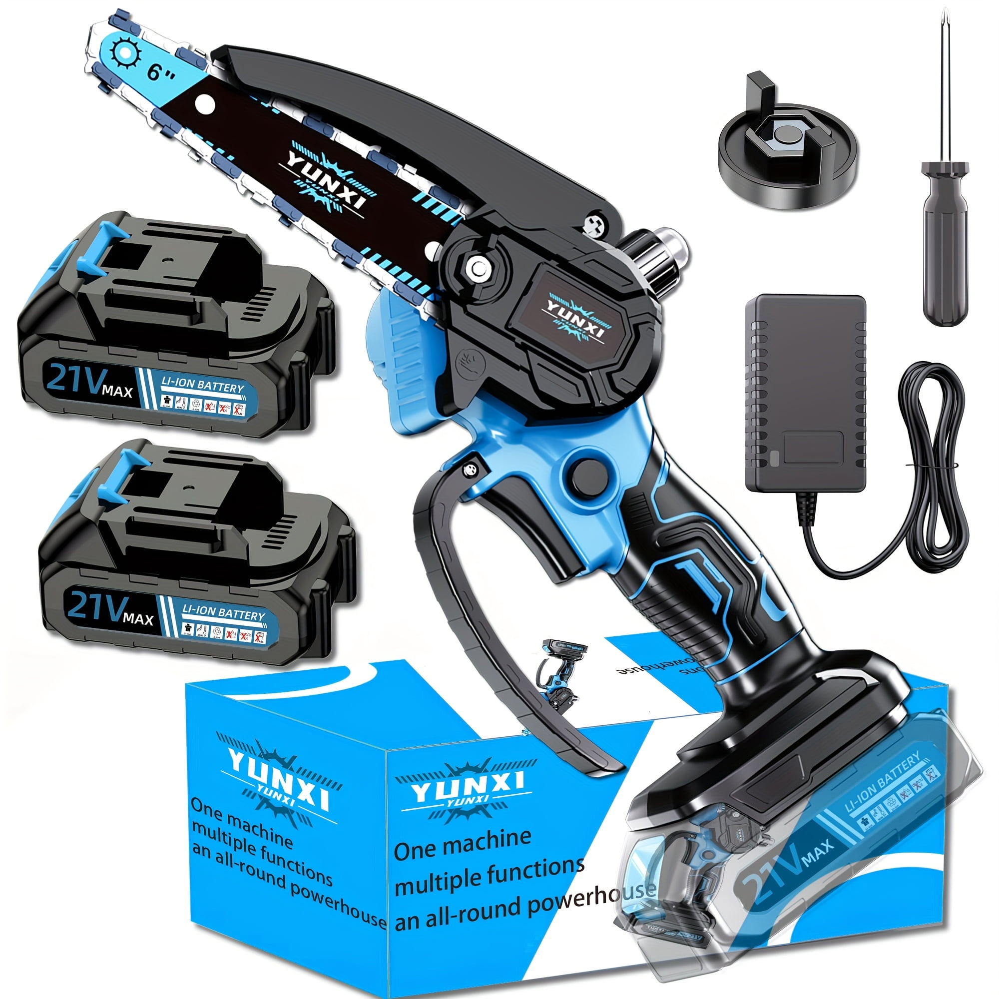 6 Inch Cordless Mini Chainsaw, 21V Portable Handheld Electric Chain Saw for Garden Tree Trimming Wood Cutting