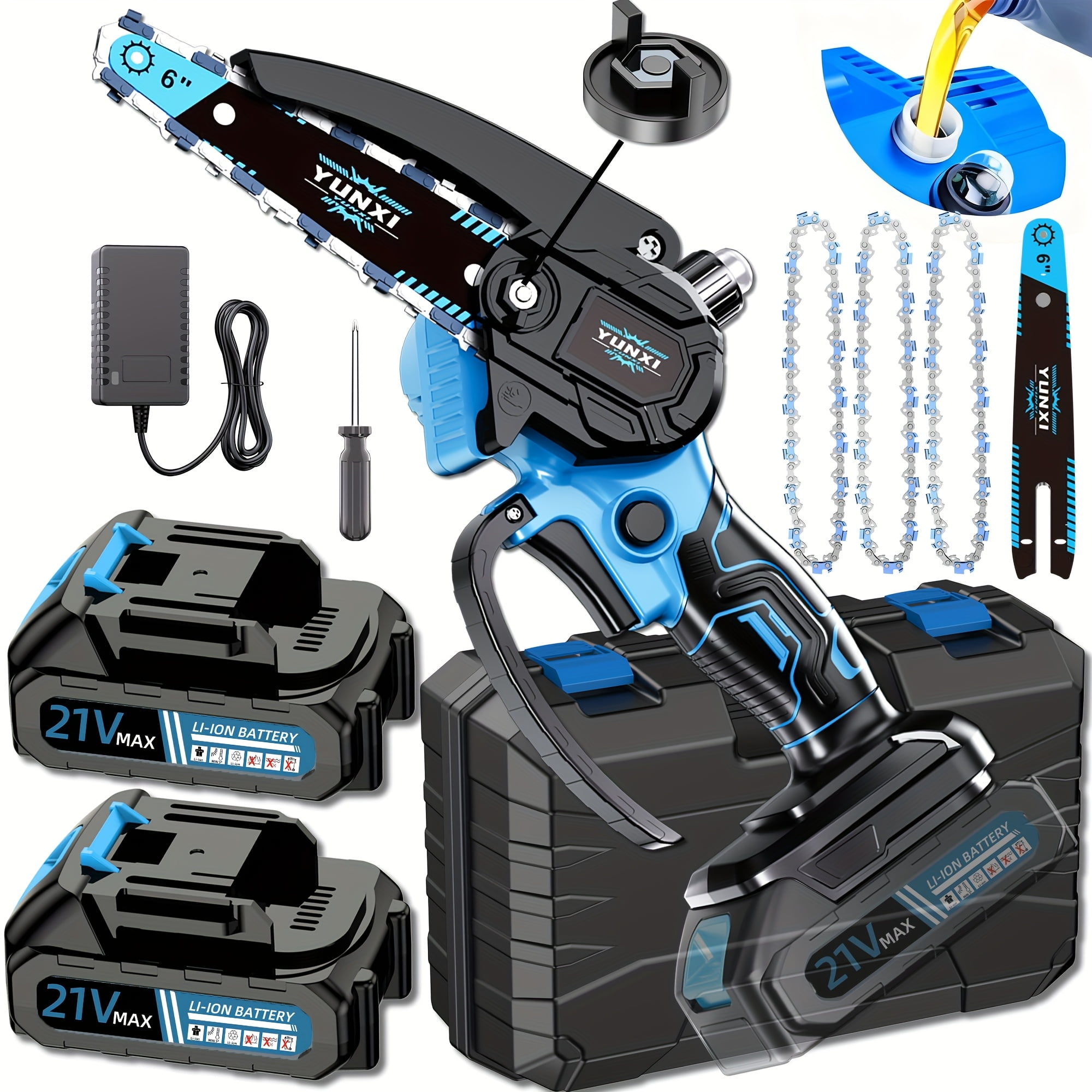 6 Inch Cordless Mini Chainsaw, 21V Portable Handheld Electric Chain Saw for Garden Tree Trimming Wood Cutting