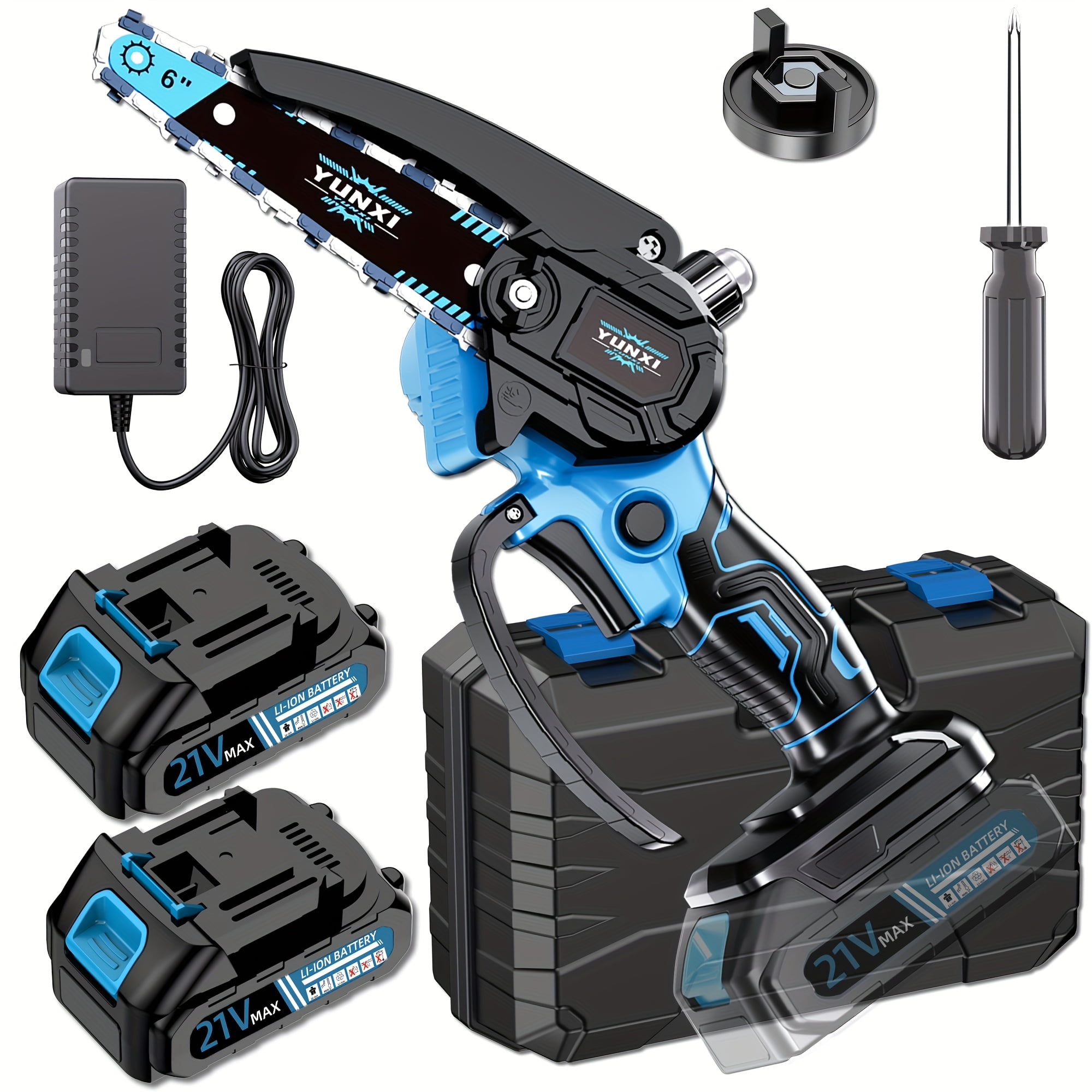 6 Inch Cordless Mini Chainsaw, 21V Portable Handheld Electric Chain Saw for Garden Tree Trimming Wood Cutting