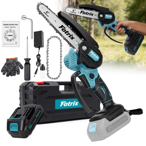 6-Inch Cordless Mini Chainsaw Combo, Handheld Electric Chain Saw with 1 Battery & Charger for Tree Trimming&box