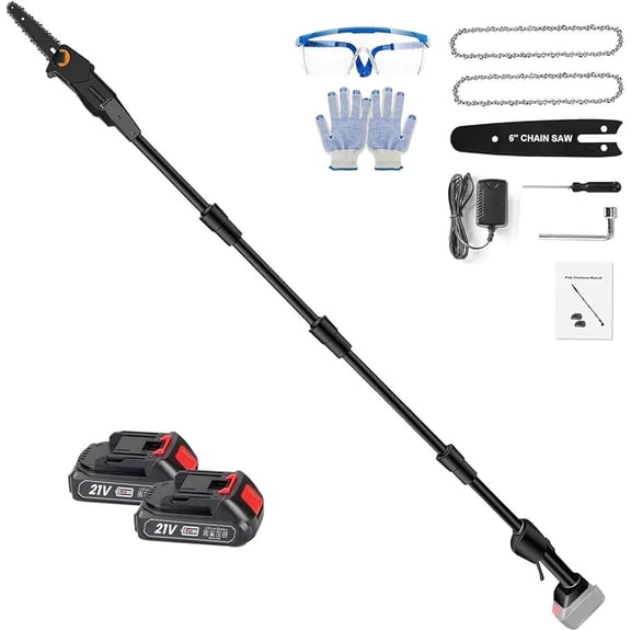 6-Inch Cordless Pole Saws for Tree Trimming, 21V Electric Pole Chainsaw W/2Pcs 3.0Ah Battery, 35FT/S Speed, 13.4FT Max Reach,Upgraded Multi-Angle Polesaw for Tree Hedge Trimming Bush Pruning