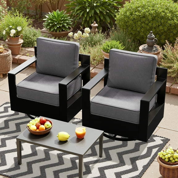 6‑Inch Cushions Patio Furniture, Aluminum Frame Rocking Chairs, Set of 2, Water‑Resistant & Removable Cushion Covers, All‑Weather Outdoor Sectional for Deck,Patio, Garden, Balcony