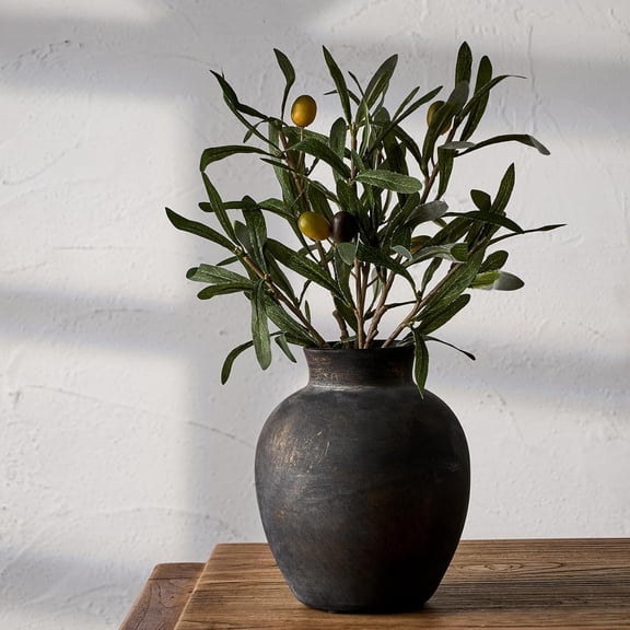 6 Inch Ceramic Flower Vase, Rustic Terracotta Pottery for Home Decor, Boho Table Decoration, Bathroom Shelf, Living Room Mantel, Bronze Accent