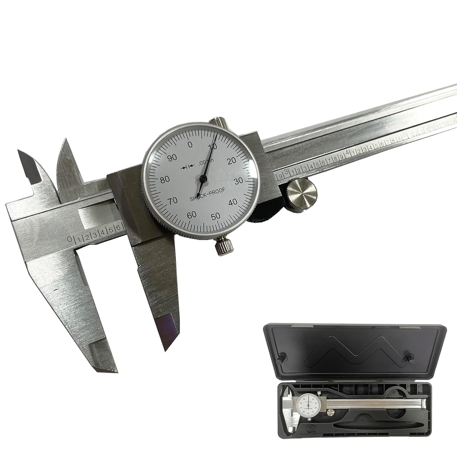 6 Inch Dial Caliper, 4-Way Measurement Calipers, 0.001 Accuracy Imperial Shockproof Measuring Tool with Plastic Case (Dial Caliper 0-6" Range)