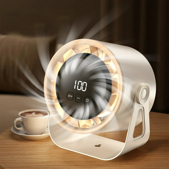 6-Inch Digital Desktop Fan, 100-Speed Rechargeable Air Circulator, Built-in Night Light, 4000mAh Battery, Quiet Office Bedroom Cooling System