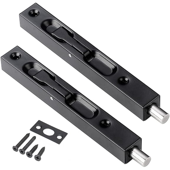 6 Inch Door Latches-Stainless Steel Concealed Security French Door Latches Flush Bolt with Hardwares, Metal Flush Latch Bolts for Double Door Wood Door Dummy Door, Black, 2Pcs