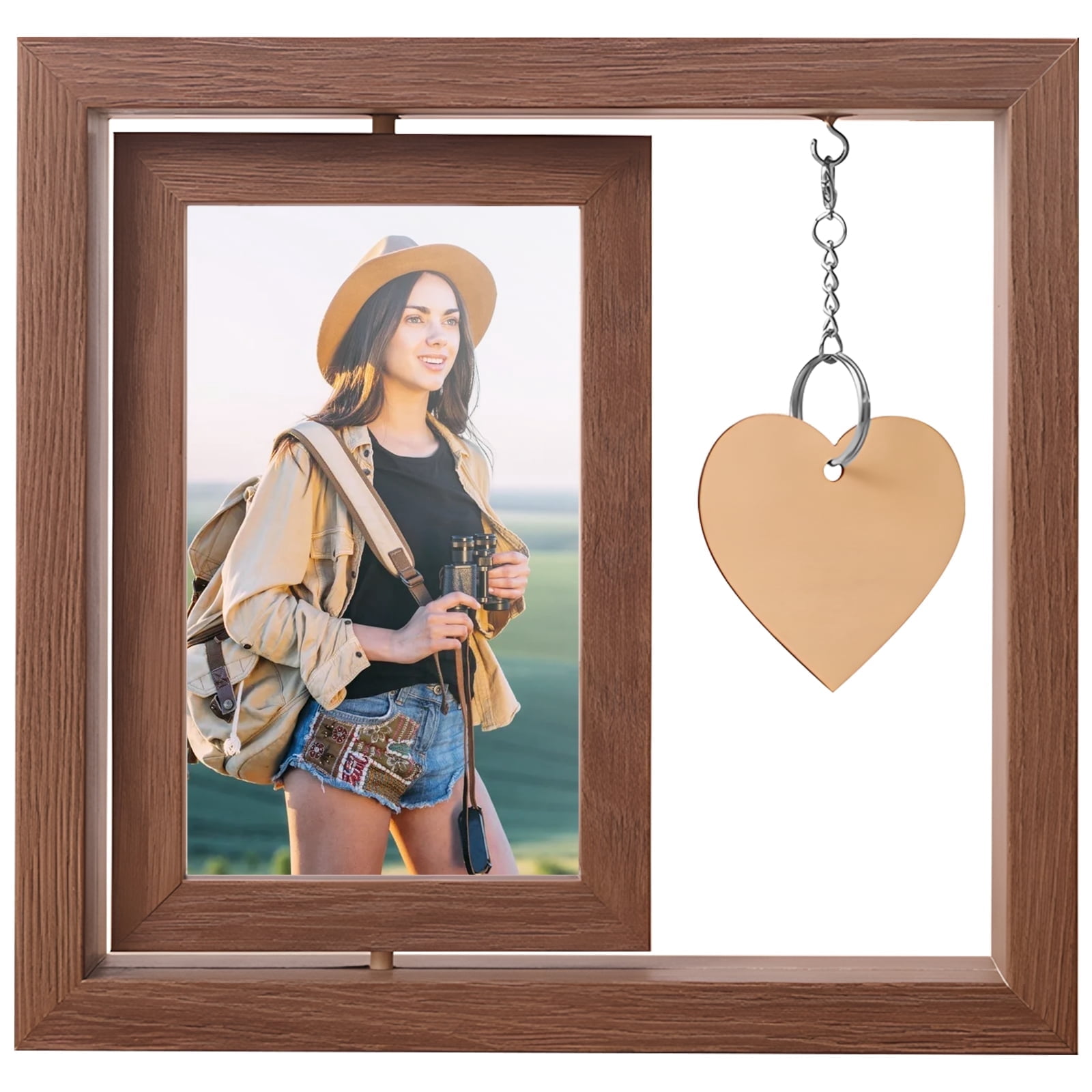 6-Inch Wooden Photo Frame, Double-Sided Rotating,Personalized Couple ...