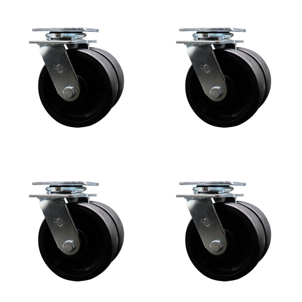 6 Inch Dual Glass Filled Nylon Wheels Swivel Caster Set with Ball Bearings SCC