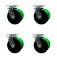 thumbnail image 1 of 6 Inch Dual Green Poly on Cast Iron Wheels Swivel Caster Set with Ball Bearings, 1 of 2