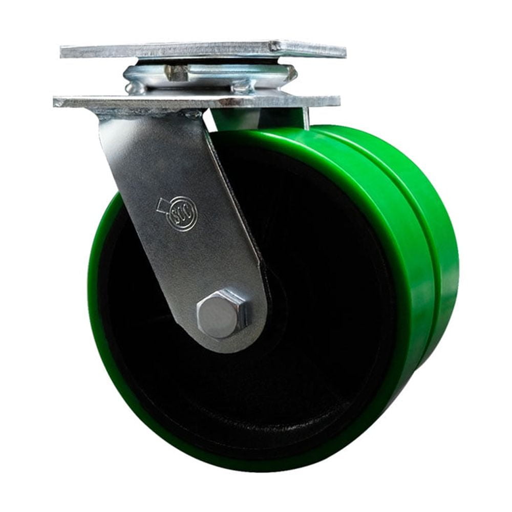 6 Inch Dual Green Poly on Cast Iron Wheels Swivel Caster with Roller Bearing SCC