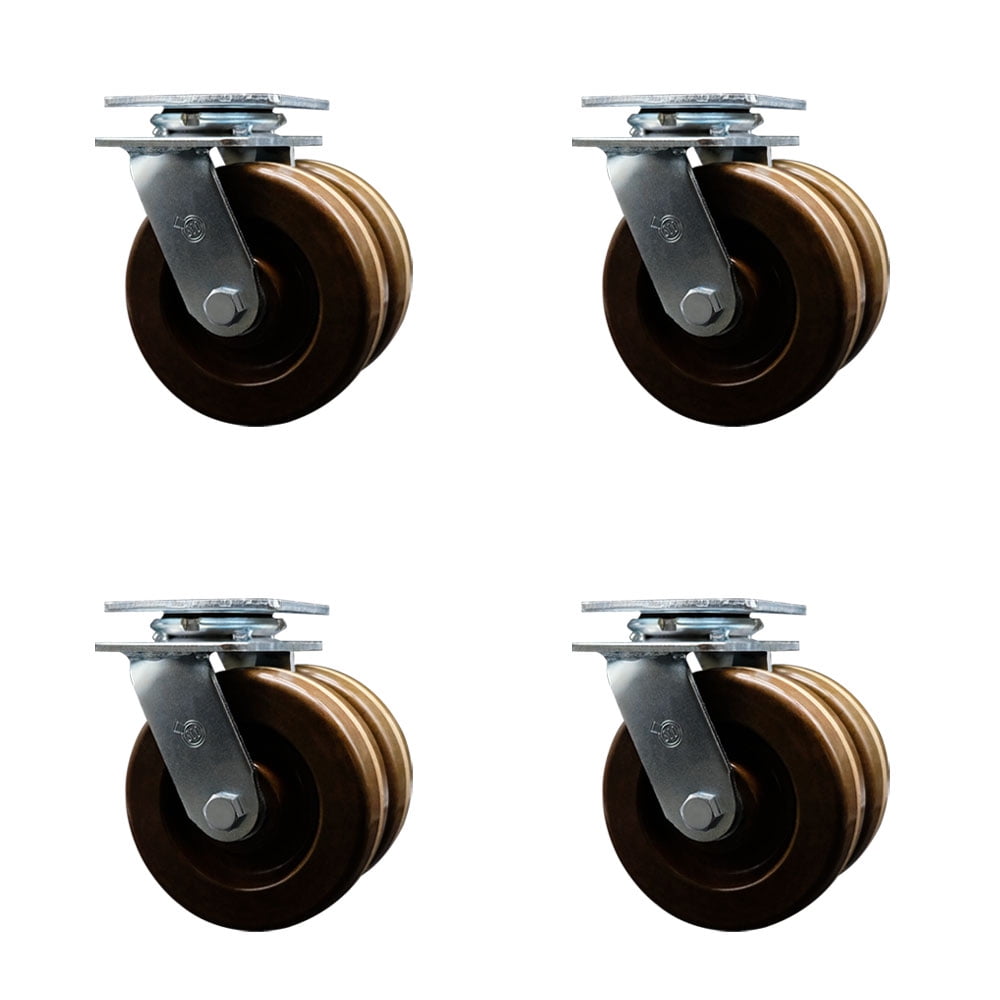 6 Inch Dual High Temp Phenolic Wheels Swivel Caster Set with Roller Bearings SCC