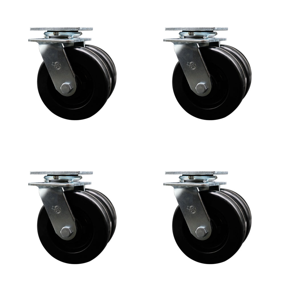 6 Inch Dual Phenolic Wheels Swivel Caster Set with Ball Bearings Service Caster