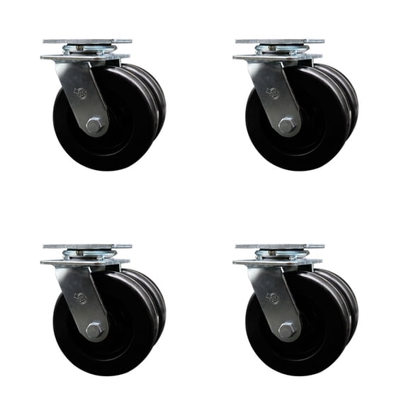 6 Inch Dual Phenolic Wheels Swivel Caster Set with Ball Bearings Service Caster