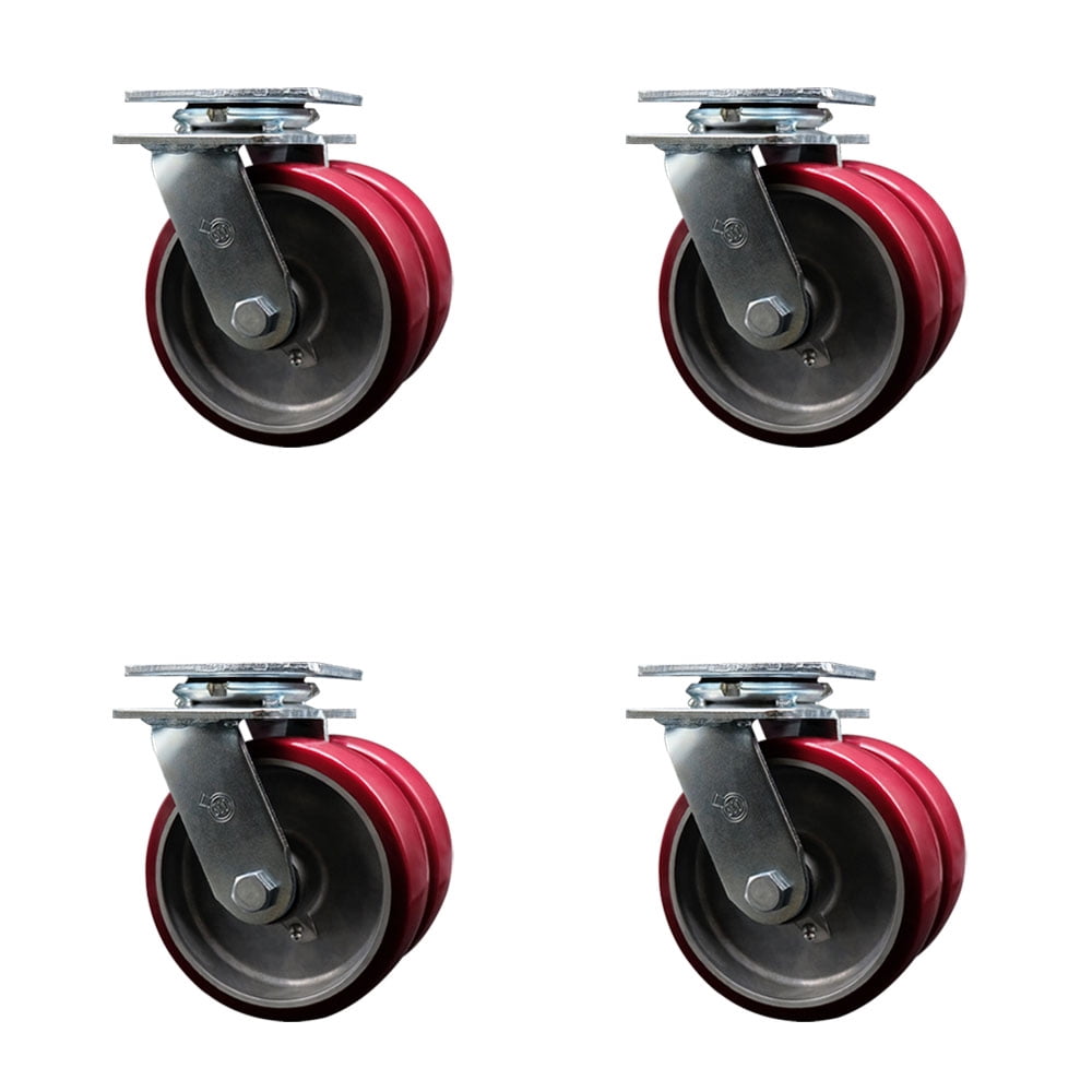 6 Inch Dual Poly on Aluminum Wheels Swivel Caster Set with Roller Bearings SCC