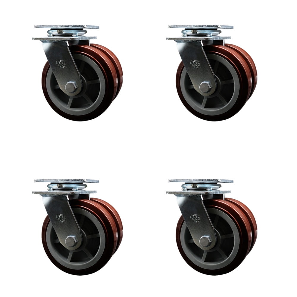 6 Inch Dual Polyurethane Wheels Swivel Caster Set with Roller Bearing SCC