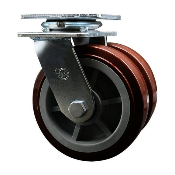 6 Inch Dual Polyurethane Wheels Swivel Caster with Roller Bearing Service Caster