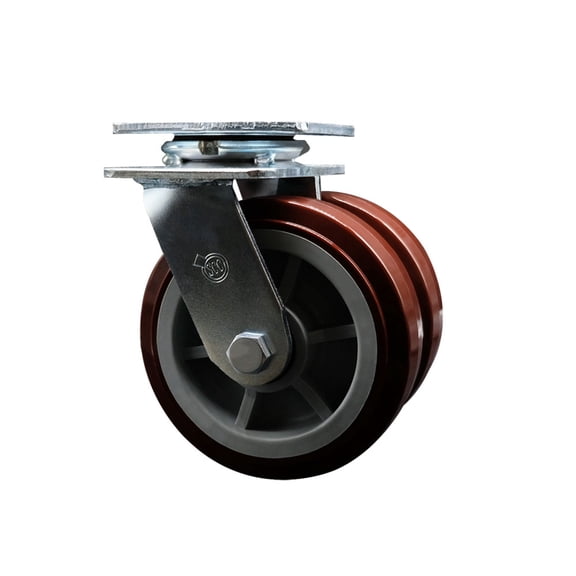 6 Inch Dual Polyurethane Wheels Swivel Caster with Roller Bearing Service Caster