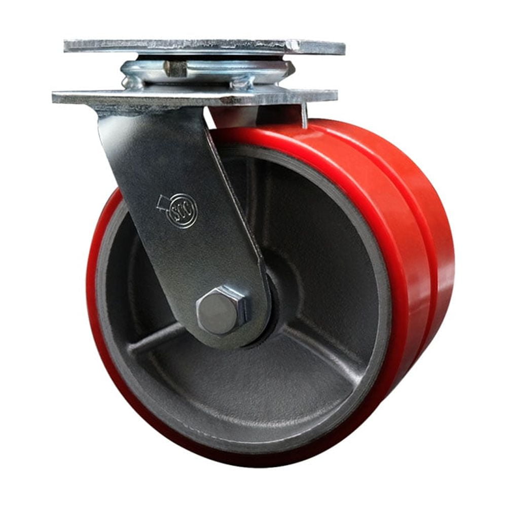 6 Inch Dual Red Poly on Cast Iron Wheels Swivel Caster with Ball Bearing SCC