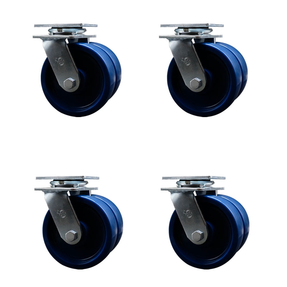 6 Inch Dual Solid Polyurethane Wheels Swivel Caster Set with Roller Bearings SCC
