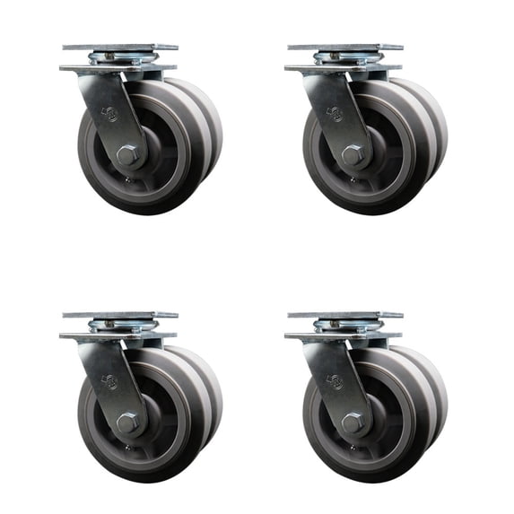 6 Inch Dual Thermoplastic Rubber Wheels Swivel Caster Set with Ball Bearings SCC
