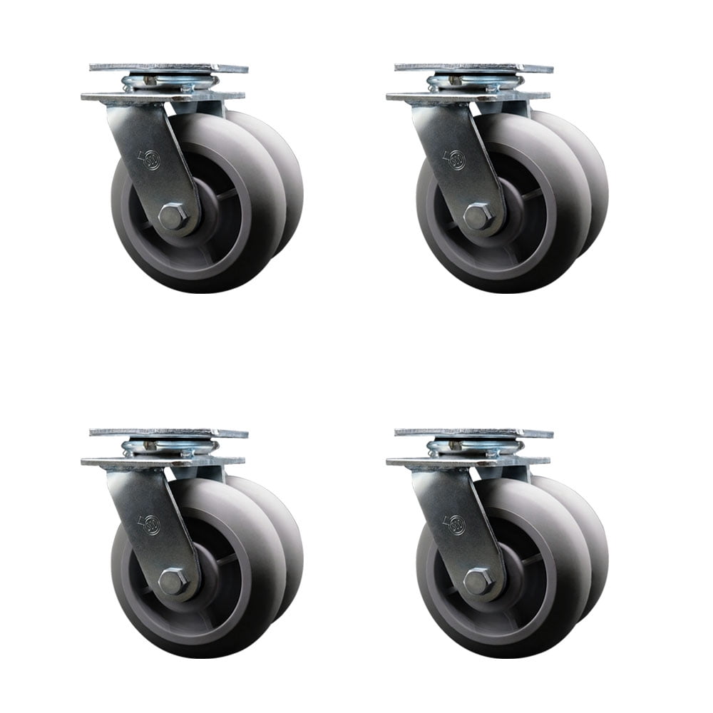 6 Inch Dual Thermoplastic Rubber Wheels Swivel Caster Set with Roller Bearings