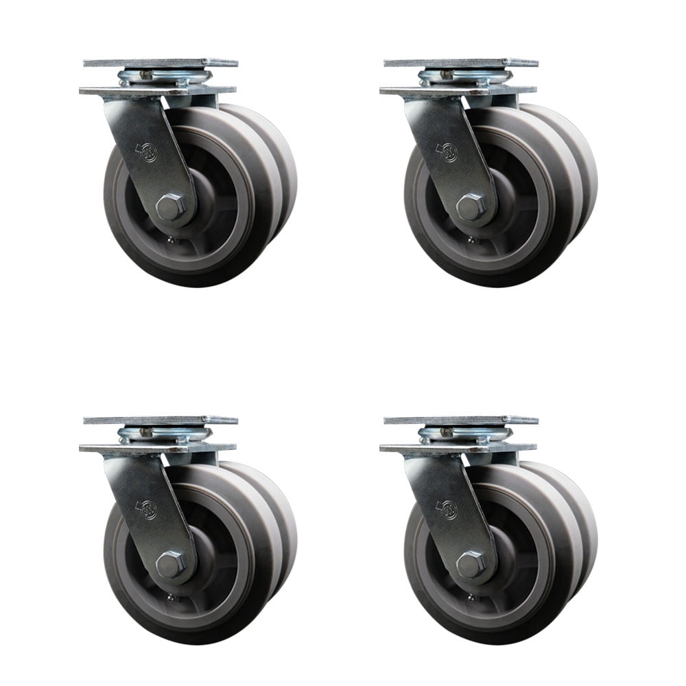 6 Inch Dual Thermoplastic Rubber Wheels Swivel Caster Set with Roller Bearings