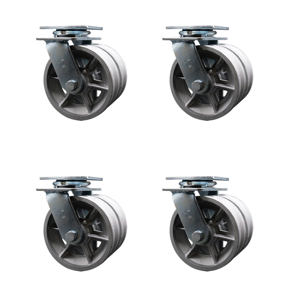 6 Inch Dual V Groove Semi Steel Wheels Swivel Caster Set with Ball Bearings SCC