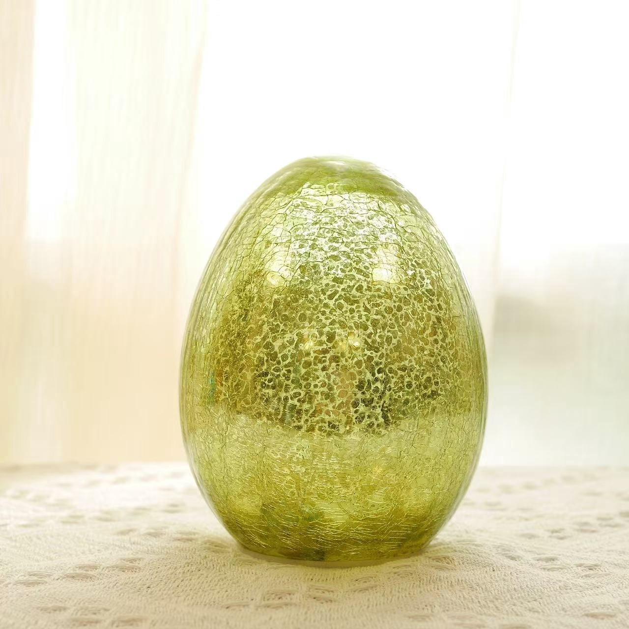 Kanstar 6 Inch LED Lighted Easter Egg Decor, Crackle Glass Illuminated Egg with Warm White Fairy Lights, Battery Operated Spring Table Centerpiece