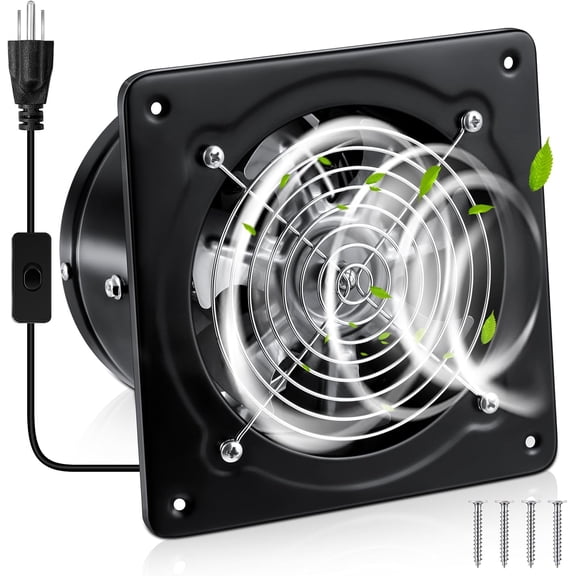 6 Inch Exhaust Fan 308 CFM Kitchen Ceiling Exhaust Fan with Small Bathroom Potable Plug in Garage Damper for Window Shop, Room, Industrial Ventilation Use, Black