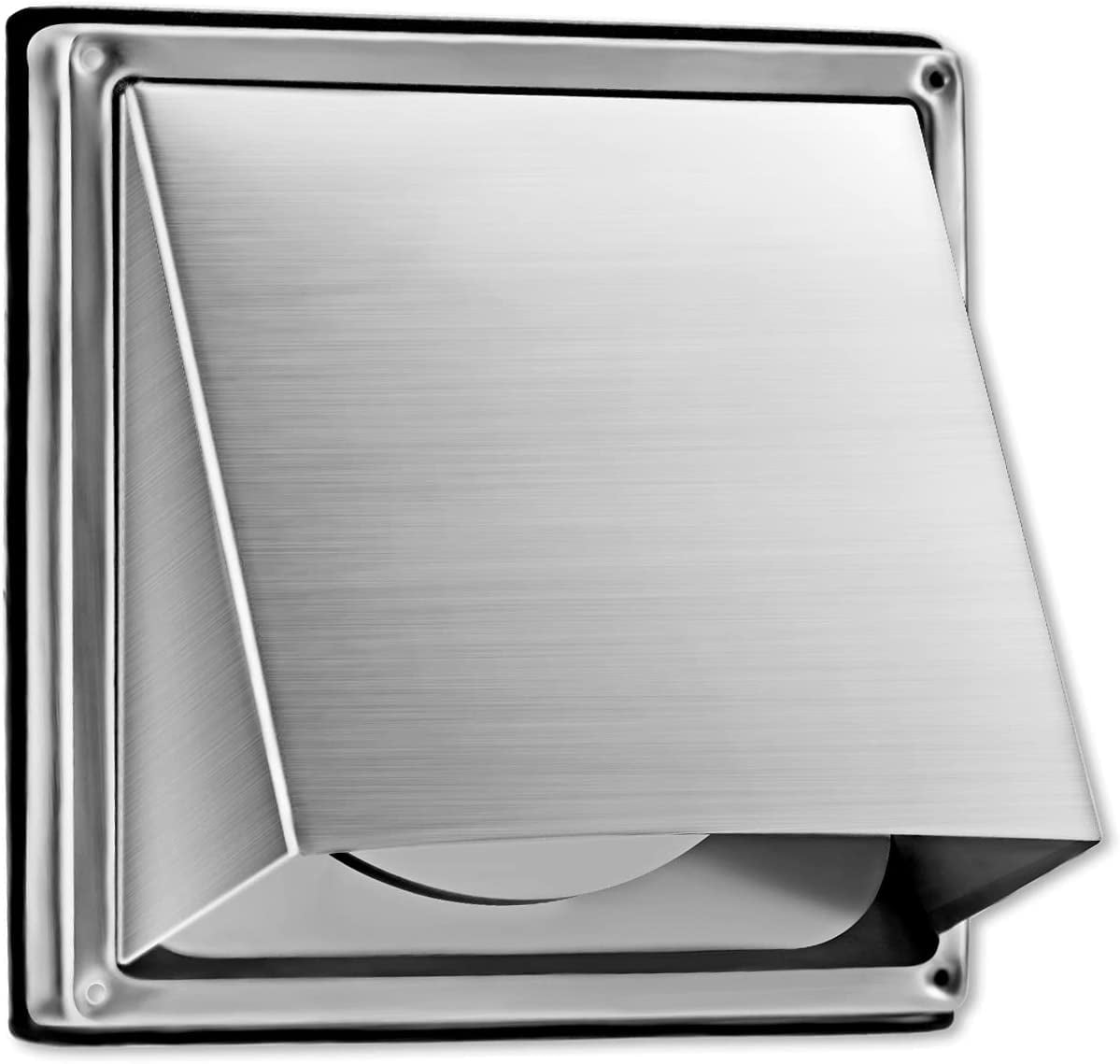 6-inch external extractor wall vent with cushioned non-return flap, stainless steel outside