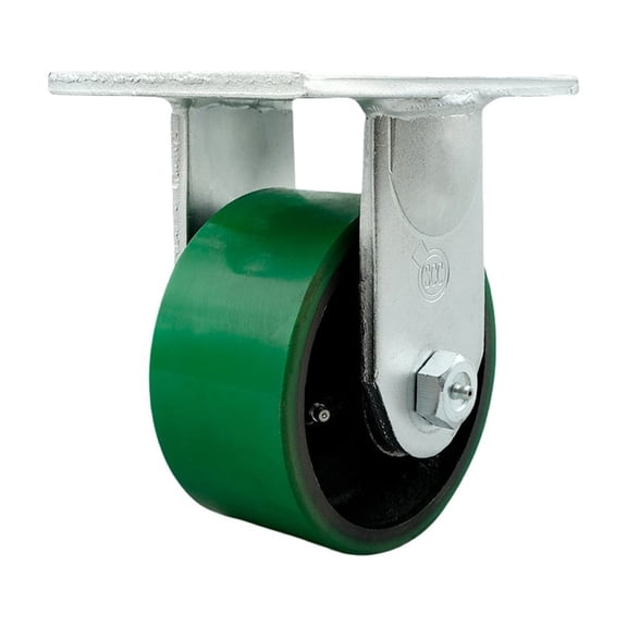 6 Inch Extra Heavy Duty Green Poly on Cast Iron Wheel Rigid Top Plate Caster